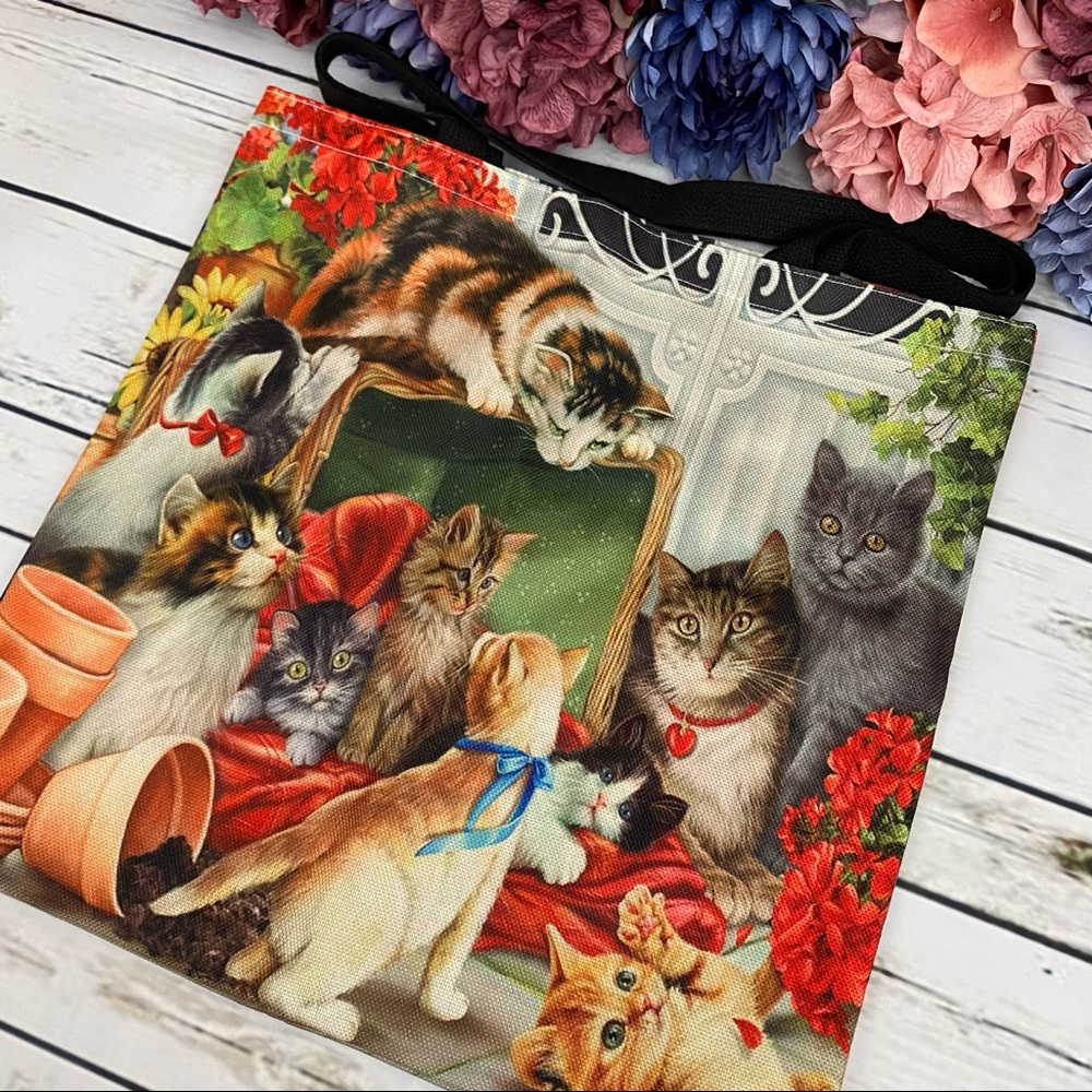 Eco-Friendly Naughty Kittens Folding Tote Bag - Picture 4 of 16